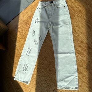 Fruit Salad Handmade Block Printed White Cowboy Jean